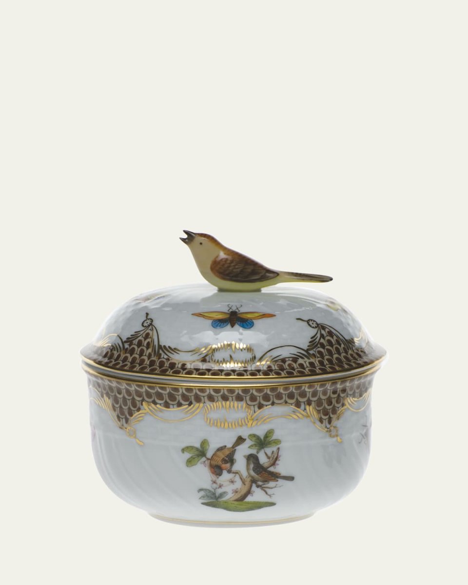 Rothschild Brown Covered Sugar Dish with Rose